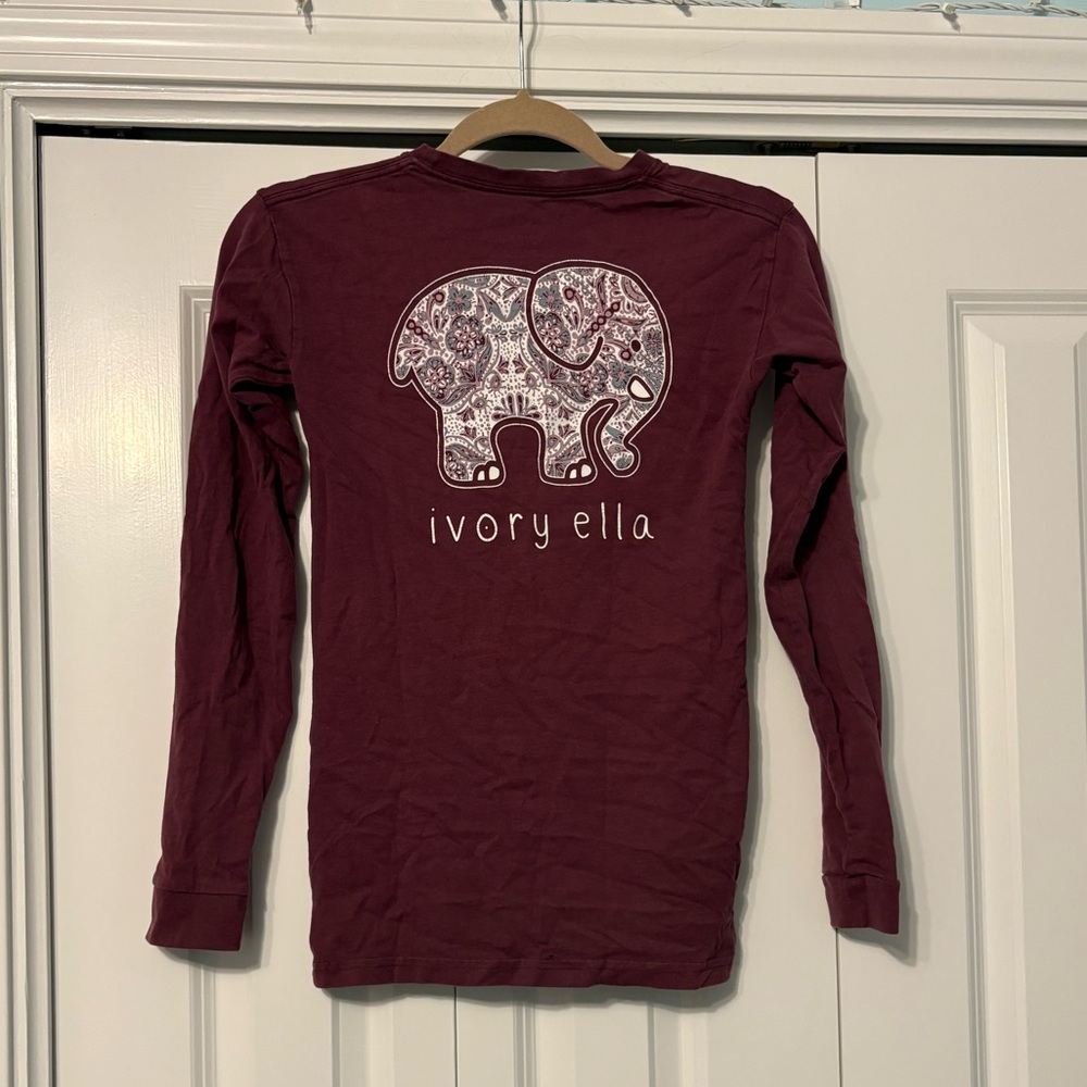 Ivory Ella women’s Purple and White Long Sleeve Tee with Elephant Design